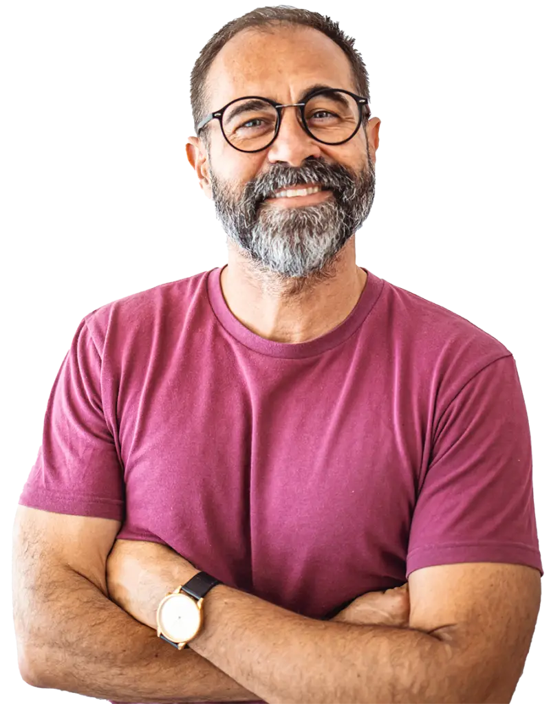 Happy man with arms crossed