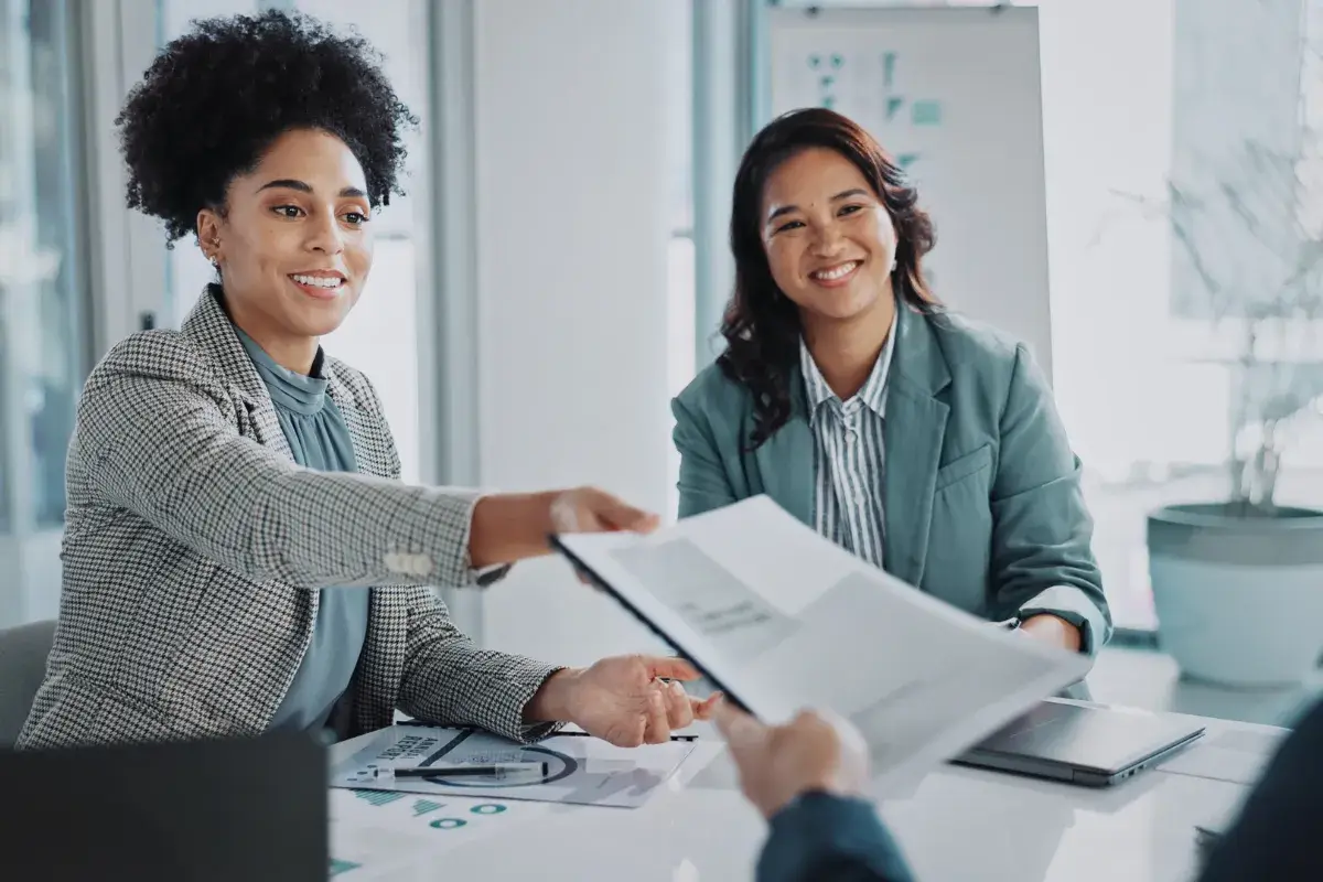 Sales team going over report